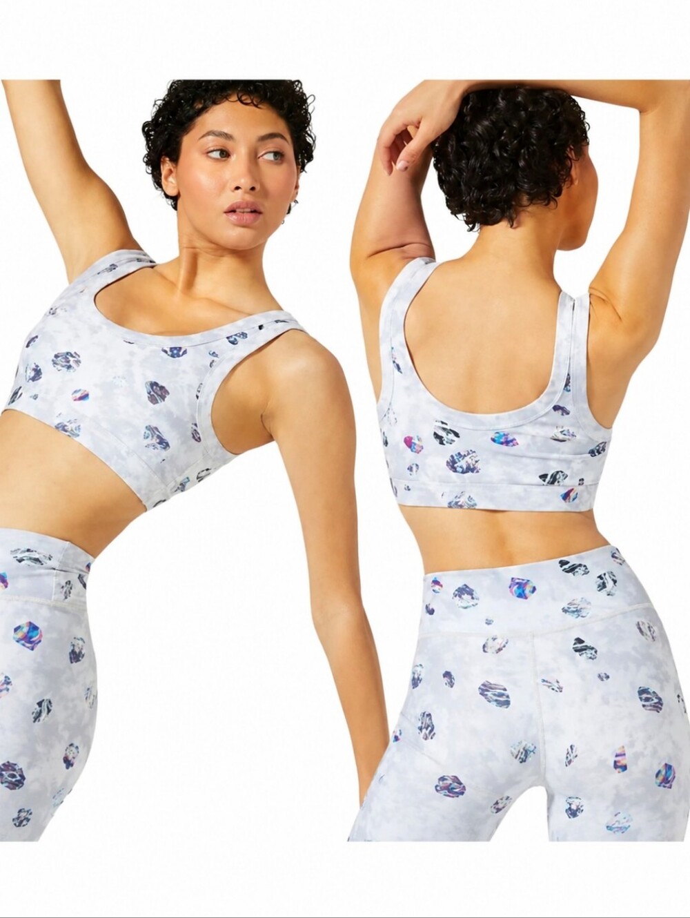 new Wear It To Heart Anna Sports Bra Gym Asteroids Silver/White Print NWT Sz L